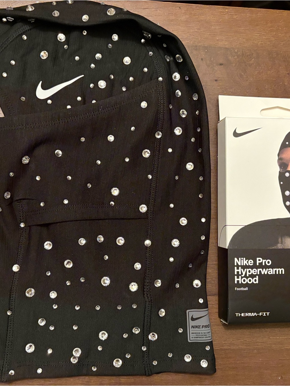 Nike bedazzled Black Rhinestone-Embellished Pro Hyperwarm Hood